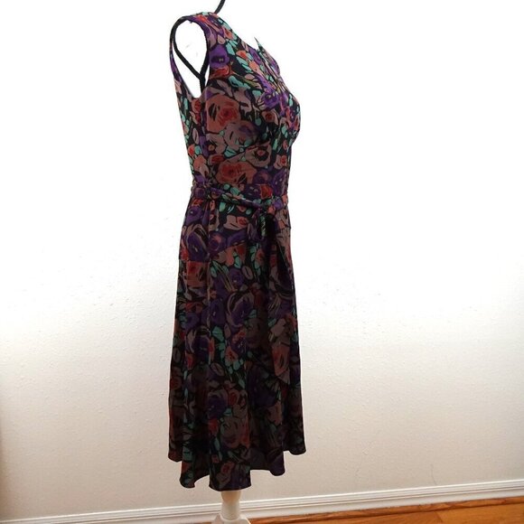 Ralph Lauren Floral Print Dress Women’s Size 2 Black Purple Sleeveless Crepe - Picture 4 of 11